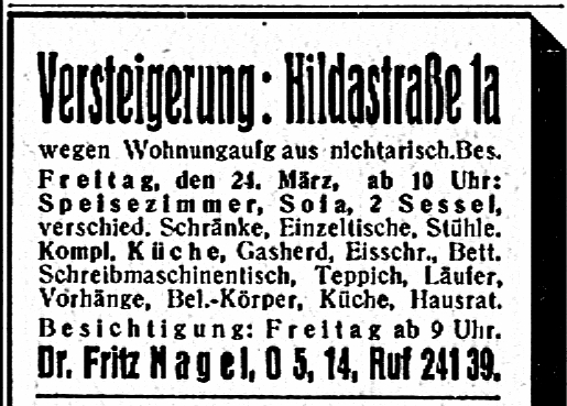 Versteigerung jüdischen Besitzes: Das Beispiel der Ida Jauffron-Frank —  Landesbildungsserver Baden-Württemberg